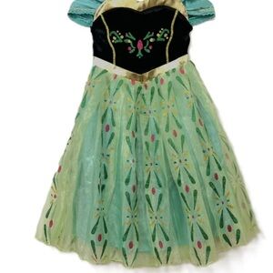 Princess Anna Dress for Girls Costume Kids Outfit with Gold Embroidery